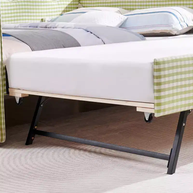 Daybed Zeus & Ruta con letto estraibile - Tessuto di lino Gingham, testiera ondulata e porta di ricarica USB