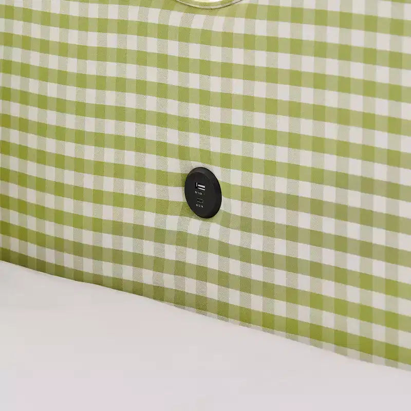 Daybed Zeus & Ruta con letto estraibile - Tessuto di lino Gingham, testiera ondulata e porta di ricarica USB