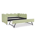 Daybed Zeus & Ruta con letto estraibile - Tessuto di lino Gingham, testiera ondulata e porta di ricarica USB