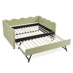 Daybed Zeus & Ruta con letto estraibile - Tessuto di lino Gingham, testiera ondulata e porta di ricarica USB