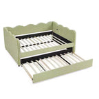 Daybed Zeus & Ruta con letto estraibile - Tessuto di lino Gingham, testiera ondulata e porta di ricarica USB