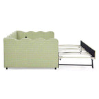Daybed Zeus & Ruta con letto estraibile - Tessuto di lino Gingham, testiera ondulata e porta di ricarica USB
