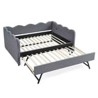 Daybed Zeus & Ruta con letto estraibile - Tessuto di lino Gingham, testiera ondulata e porta di ricarica USB