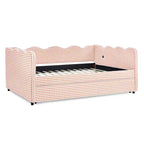 Daybed Zeus & Ruta con letto estraibile - Tessuto di lino Gingham, testiera ondulata e porta di ricarica USB