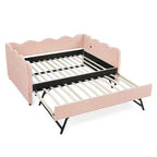 Daybed Zeus & Ruta con letto estraibile - Tessuto di lino Gingham, testiera ondulata e porta di ricarica USB