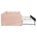Daybed Zeus & Ruta con letto estraibile - Tessuto di lino Gingham, testiera ondulata e porta di ricarica USB