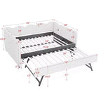 Daybed Zeus & Ruta con letto estraibile - Tessuto di lino Gingham, testiera ondulata e porta di ricarica USB