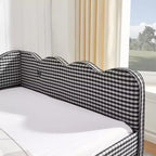 Daybed Zeus & Ruta con letto estraibile - Tessuto di lino Gingham, testiera ondulata e porta di ricarica USB