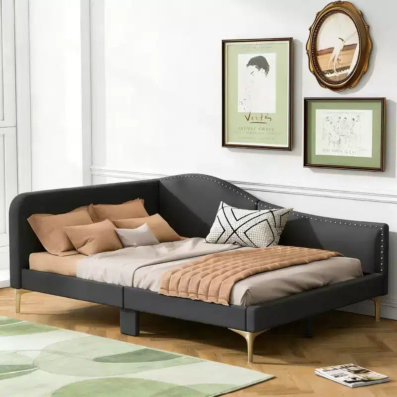 Divano letto moderno Luxystar con testiera rivestita in lino