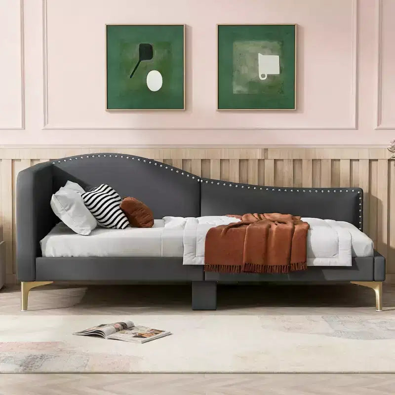 Divano letto moderno Luxystar con testiera rivestita in lino