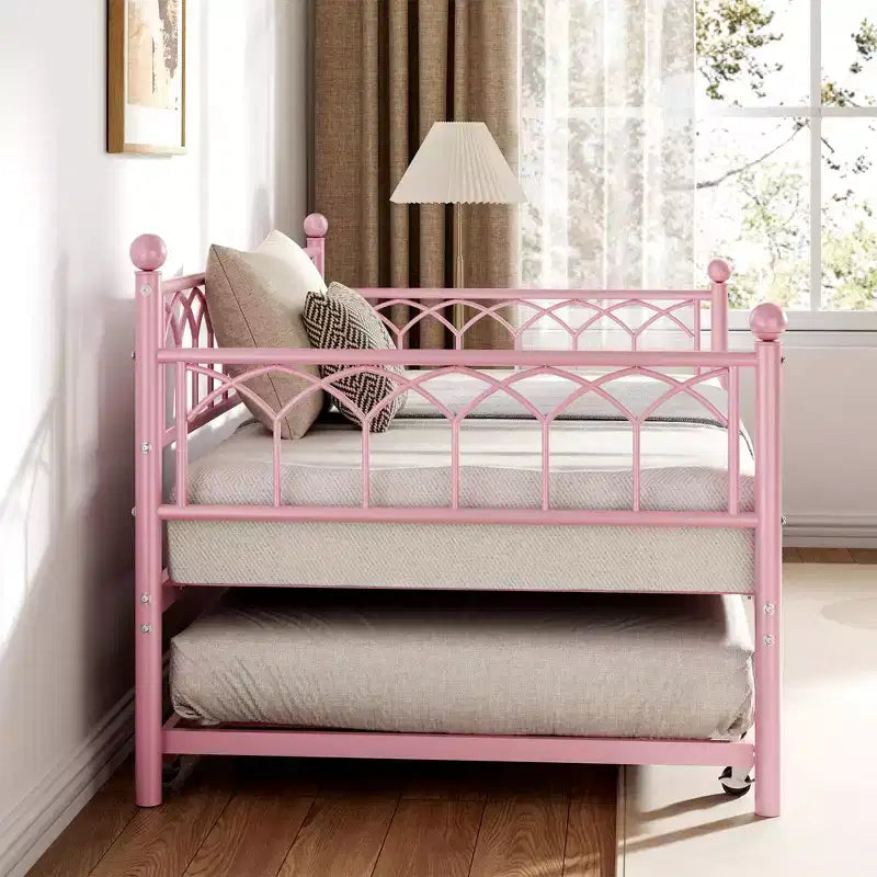Divano letto con rotelle, Letto singolo estraibile in metallo, Struttura divano letto con letto estraibile per soggiorno, camera degli ospiti