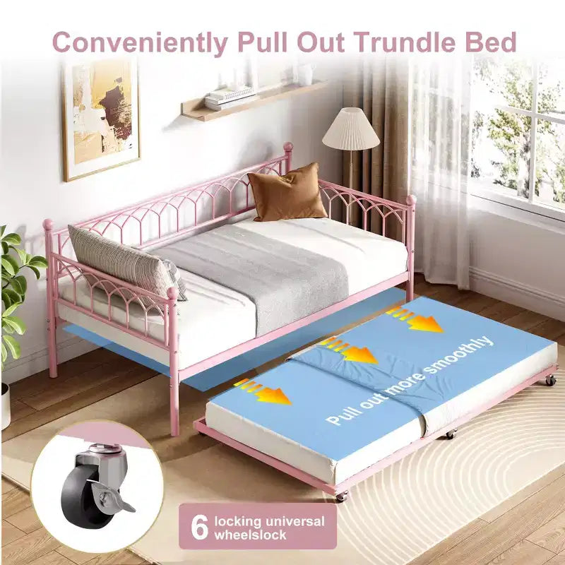 Divano letto con rotelle, Letto singolo estraibile in metallo, Struttura divano letto con letto estraibile per soggiorno, camera degli ospiti