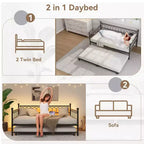 Divano letto con rotelle, Letto singolo estraibile in metallo, Struttura divano letto con letto estraibile per soggiorno, camera degli ospiti