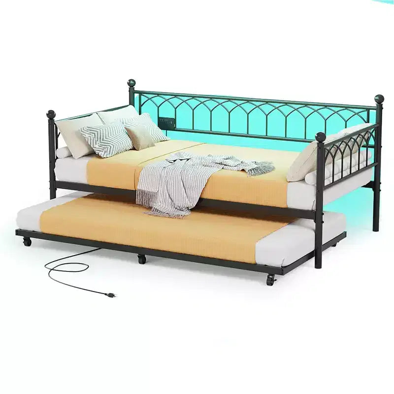 Divano letto con rotelle, Letto singolo estraibile in metallo, Struttura divano letto con letto estraibile per soggiorno, camera degli ospiti