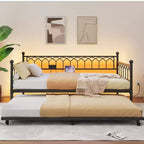 Daybed with Trundle, Metal Twin Trundle Bed, Sofa Beds Frame with Pull Out Bed for Living Room, Guest Room