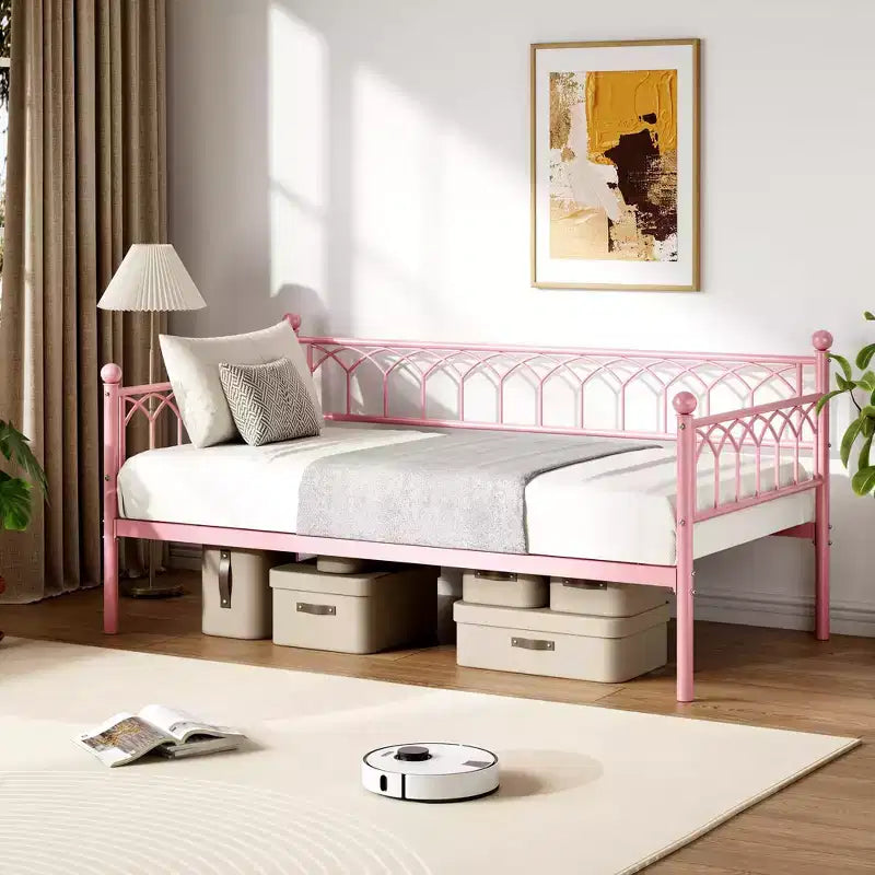 Divano letto con rotelle, Letto singolo estraibile in metallo, Struttura divano letto con letto estraibile per soggiorno, camera degli ospiti