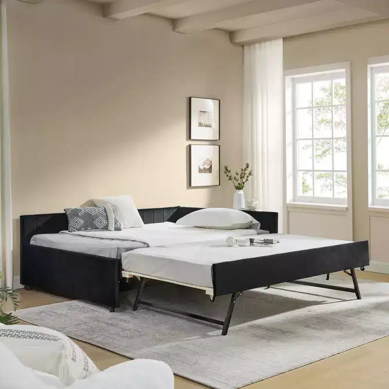 Bellemave Divano Letto Imbottito Full Size con Letto Estraibile, Struttura Divano Letto con Comodo Schienale e Braccioli, Nero.