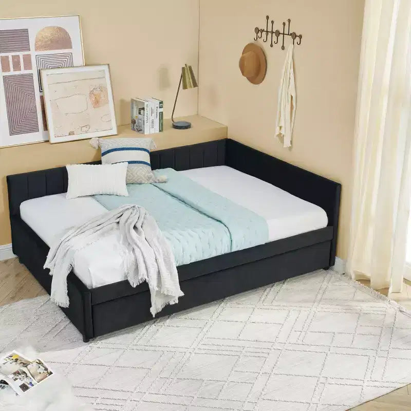 Bellemave Divano Letto Imbottito Full Size con Letto Estraibile, Struttura Divano Letto con Comodo Schienale e Braccioli, Nero.
