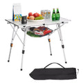 Folding Camping Table Roll Up Aluminum Outdoor Table with Adjustable Height Mesh Shelf and Carry Bag
