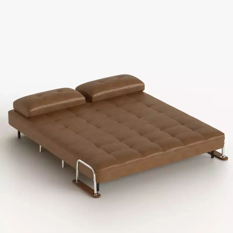 Divano Letto Convertibile Moderno di Metà Secolo in Ecopelle Cognac da 180 cm con Schiuma ad Alta Densità e Gambe di Supporto Nascoste Gaoyangjiaju