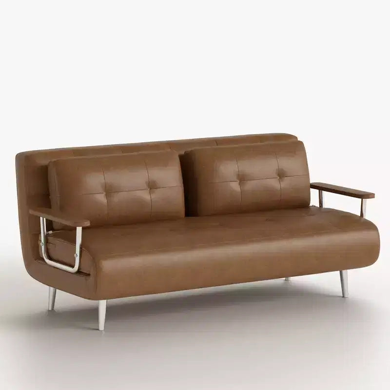 Divano Letto Convertibile Moderno di Metà Secolo in Ecopelle Cognac da 180 cm con Schiuma ad Alta Densità e Gambe di Supporto Nascoste Gaoyangjiaju