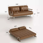 Divano Letto Convertibile Moderno di Metà Secolo in Ecopelle Cognac da 180 cm con Schiuma ad Alta Densità e Gambe di Supporto Nascoste Gaoyangjiaju
