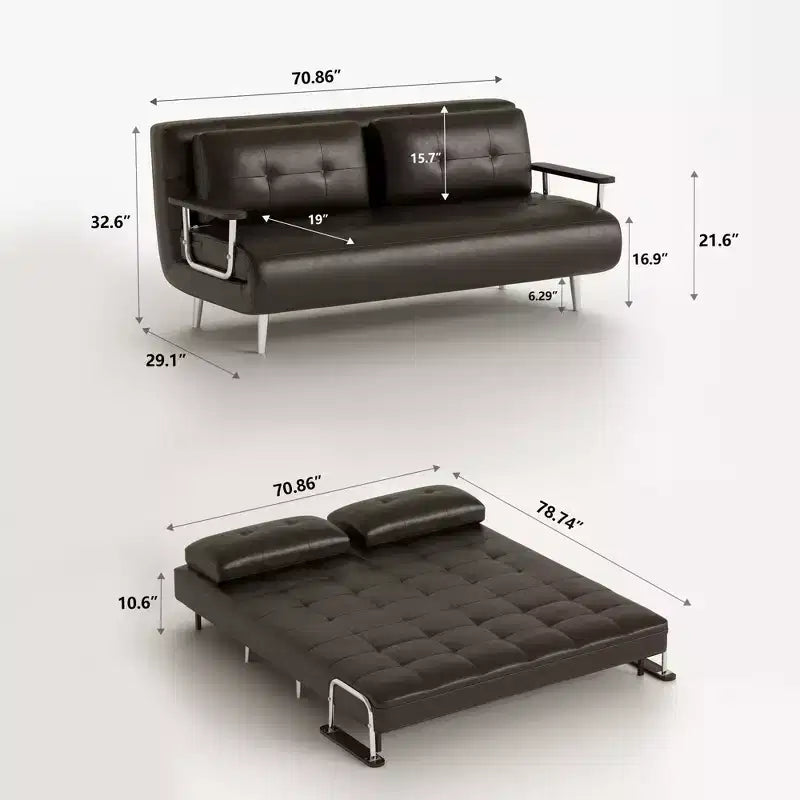 Divano Letto Convertibile Moderno di Metà Secolo in Ecopelle Cognac da 180 cm con Schiuma ad Alta Densità e Gambe di Supporto Nascoste Gaoyangjiaju