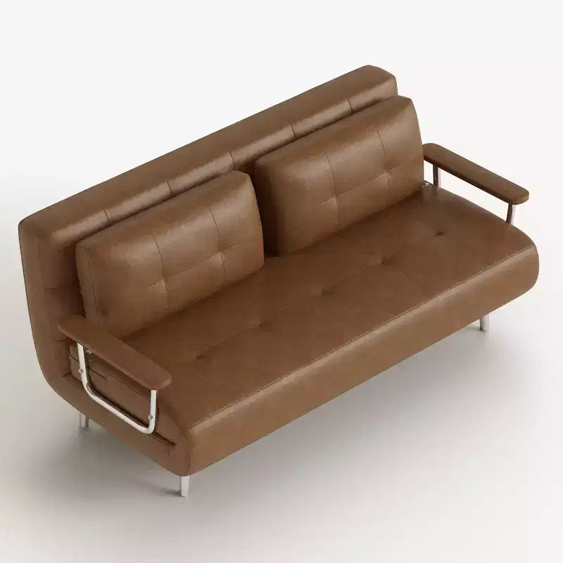 Divano Letto Convertibile Moderno di Metà Secolo in Ecopelle Cognac da 180 cm con Schiuma ad Alta Densità e Gambe di Supporto Nascoste Gaoyangjiaju