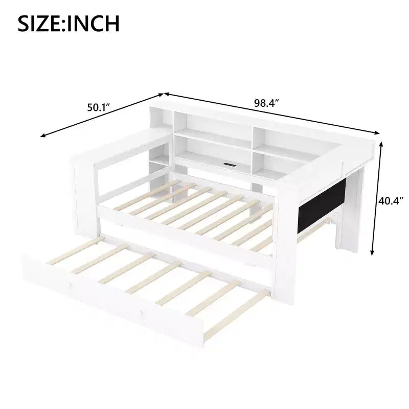 GDFStudio Brewer Letto a piattaforma in legno con ripiani portaoggetti, letto estraibile, stazione di ricarica e LED