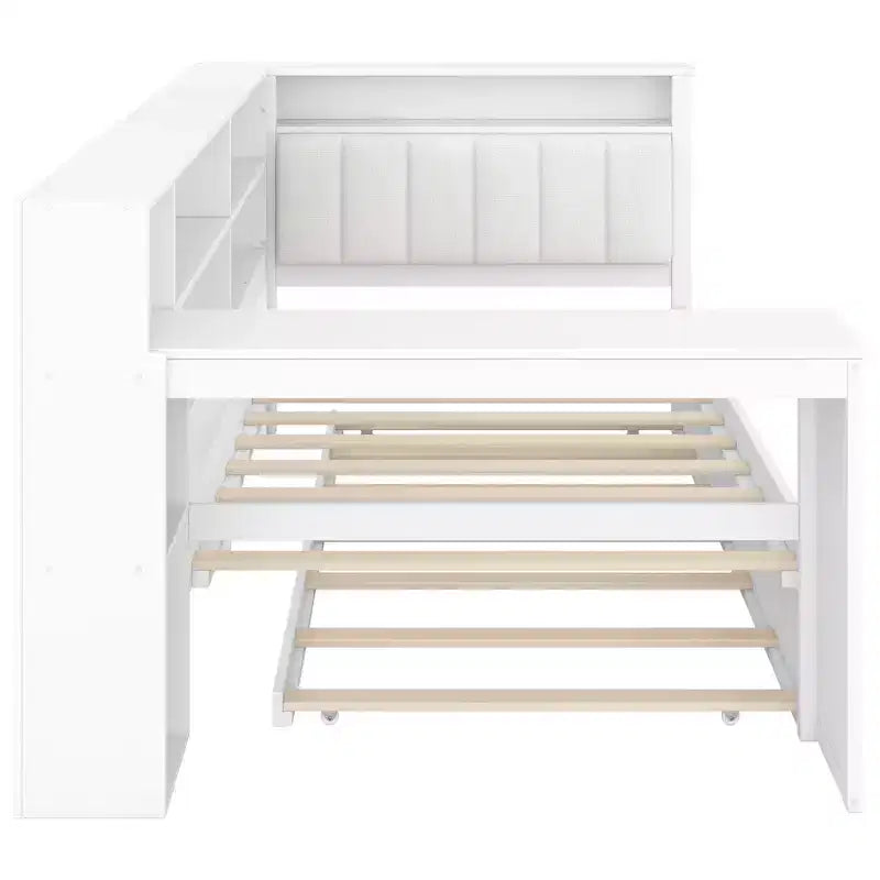 GDFStudio Brewer Letto a piattaforma in legno con ripiani portaoggetti, letto estraibile, stazione di ricarica e LED
