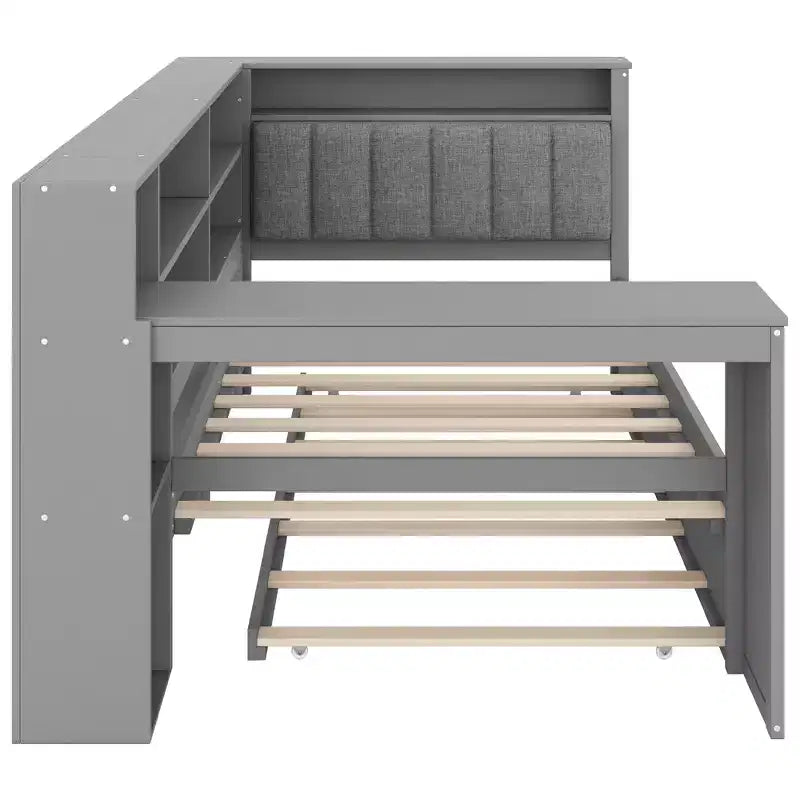 GDFStudio Brewer Letto a piattaforma in legno con ripiani portaoggetti, letto estraibile, stazione di ricarica e LED