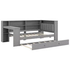 GDFStudio Brewer Letto a piattaforma in legno con ripiani portaoggetti, letto estraibile, stazione di ricarica e LED