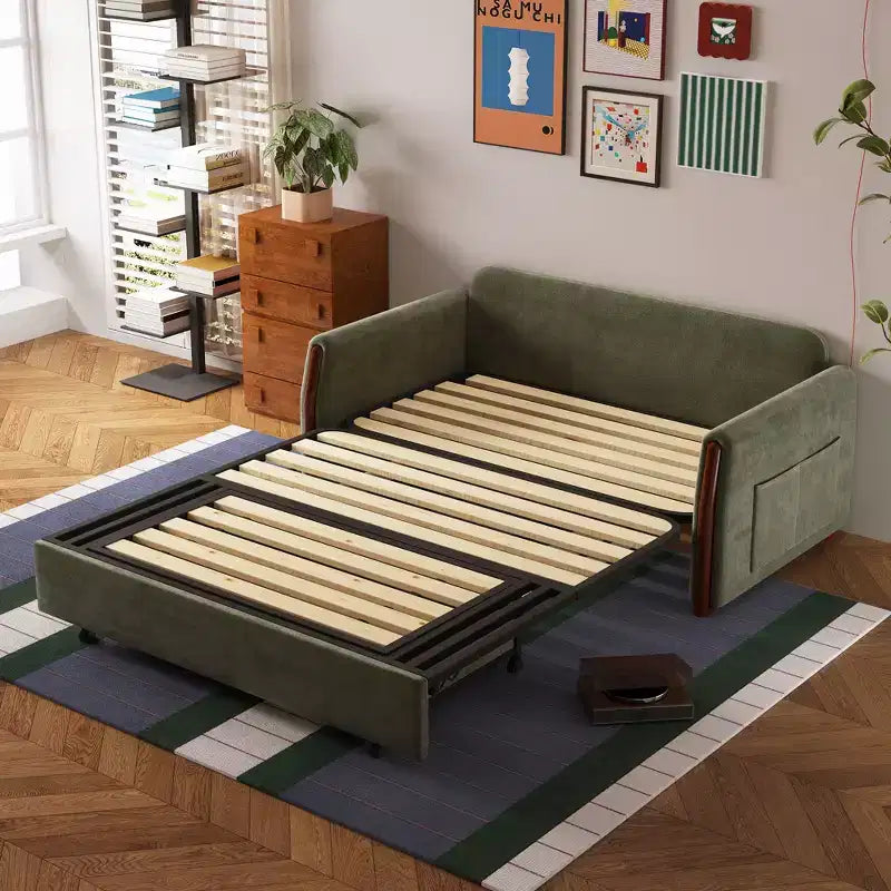 Divano Letto Convertibile In Tessuto Con Contenitore Luck Live 62.9, Divano Letto Con Rivestimento In Legno Massello Per Soggiorni E Appartamenti Di Piccole Dimensioni