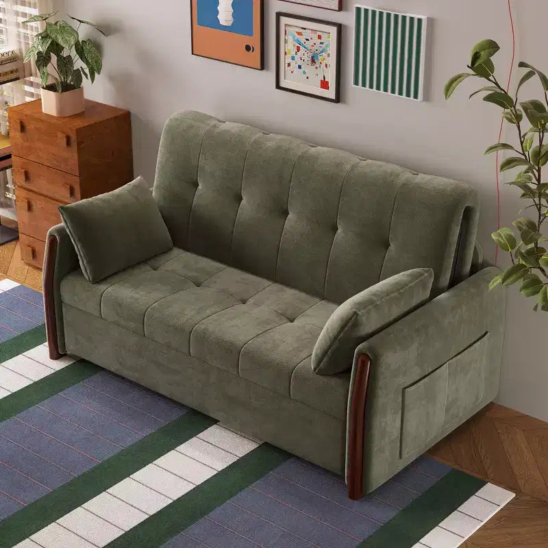 Divano Letto Convertibile In Tessuto Con Contenitore Luck Live 62.9, Divano Letto Con Rivestimento In Legno Massello Per Soggiorni E Appartamenti Di Piccole Dimensioni