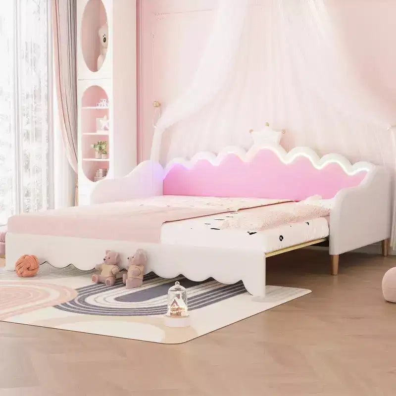 Divano Letto Estensibile Whisen Twin, Divano Letto Moderno Imbottito da Principessa con Testiera a Corona