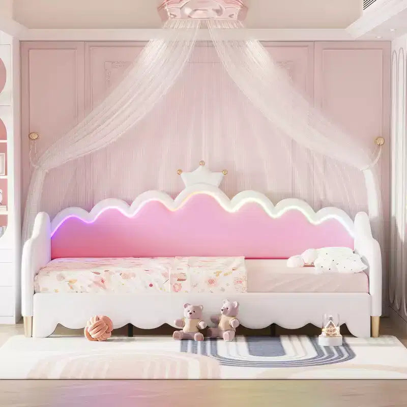 Divano Letto Estensibile Whisen Twin, Divano Letto Moderno Imbottito da Principessa con Testiera a Corona