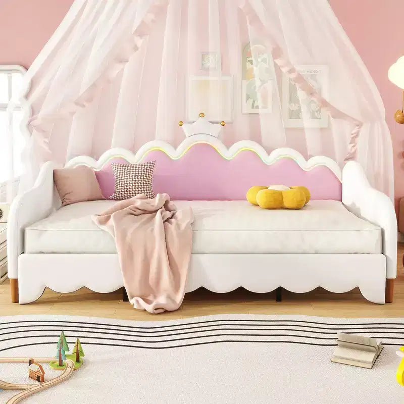 Divano Letto Estensibile Whisen Twin, Divano Letto Moderno Imbottito da Principessa con Testiera a Corona