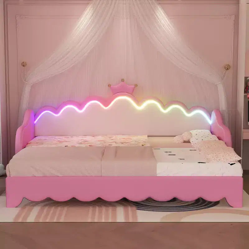 Divano Letto Estensibile Whisen Twin, Divano Letto Moderno Imbottito da Principessa con Testiera a Corona