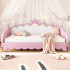 Divano Letto Estensibile Whisen Twin, Divano Letto Moderno Imbottito da Principessa con Testiera a Corona