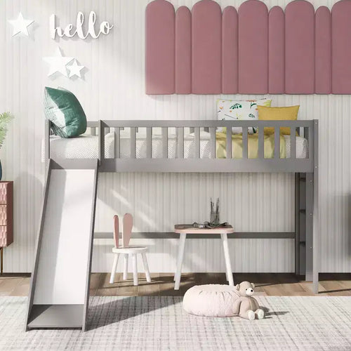 Bellemave Letto a Giorno in Legno con Ripiani, 2 Cassetti e Scrivania Integrata, Letto Multifunzione Salvaspazio Matrimoniale/Singolo, Naturale o Bianco Antico
