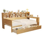 Bellemave Letto a Giorno in Legno con Ripiani, 2 Cassetti e Scrivania Integrata, Letto Multifunzione Salvaspazio Matrimoniale/Singolo, Naturale o Bianco Antico