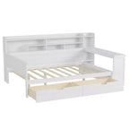 Bellemave Letto a Giorno in Legno con Ripiani, 2 Cassetti e Scrivania Integrata, Letto Multifunzione Salvaspazio Matrimoniale/Singolo, Naturale o Bianco Antico