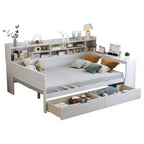 Bellemave Letto a Giorno in Legno con Ripiani, 2 Cassetti e Scrivania Integrata, Letto Multifunzione Salvaspazio Matrimoniale/Singolo, Naturale o Bianco Antico