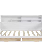 Bellemave Letto a Giorno in Legno con Ripiani, 2 Cassetti e Scrivania Integrata, Letto Multifunzione Salvaspazio Matrimoniale/Singolo, Naturale o Bianco Antico
