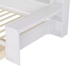 Bellemave Letto a Giorno in Legno con Ripiani, 2 Cassetti e Scrivania Integrata, Letto Multifunzione Salvaspazio Matrimoniale/Singolo, Naturale o Bianco Antico