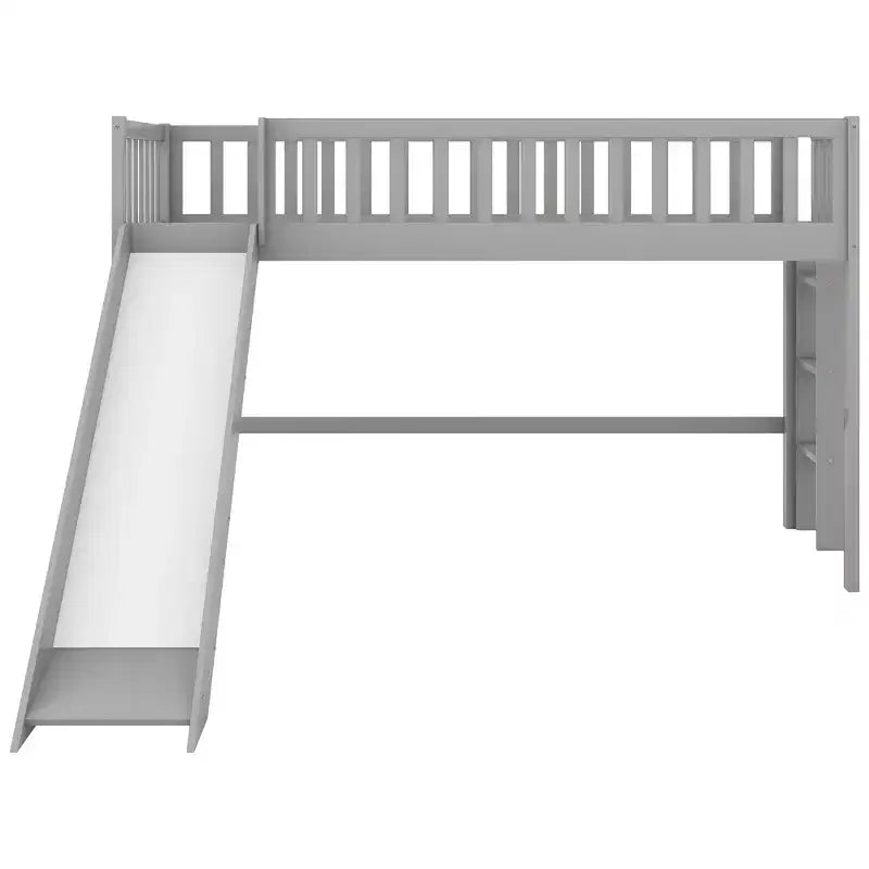 Bellemave Letto a Giorno in Legno con Ripiani, 2 Cassetti e Scrivania Integrata, Letto Multifunzione Salvaspazio Matrimoniale/Singolo, Naturale o Bianco Antico