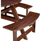 Tavolo da picnic rotondo per 8 persone con panche integrate per esterni, patio o veranda