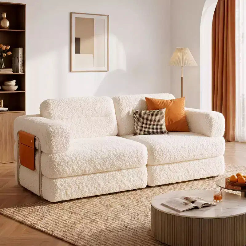 Pinmoco 81.5 Convertible Sofa Bed, Modular Sectional Sleeper Sofa with Enlarged Pillows and Storage for Living Room, No Assembly Required