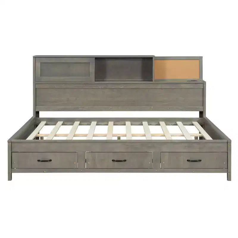 Luxystar Letto a giorno in legno full size con 3 cassetti, mensola e prese elettriche