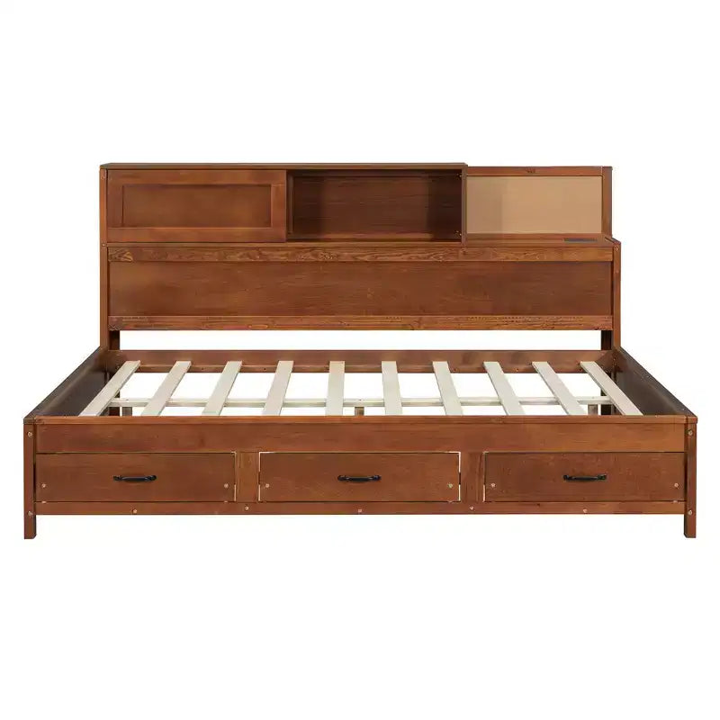 Luxystar Letto a giorno in legno full size con 3 cassetti, mensola e prese elettriche